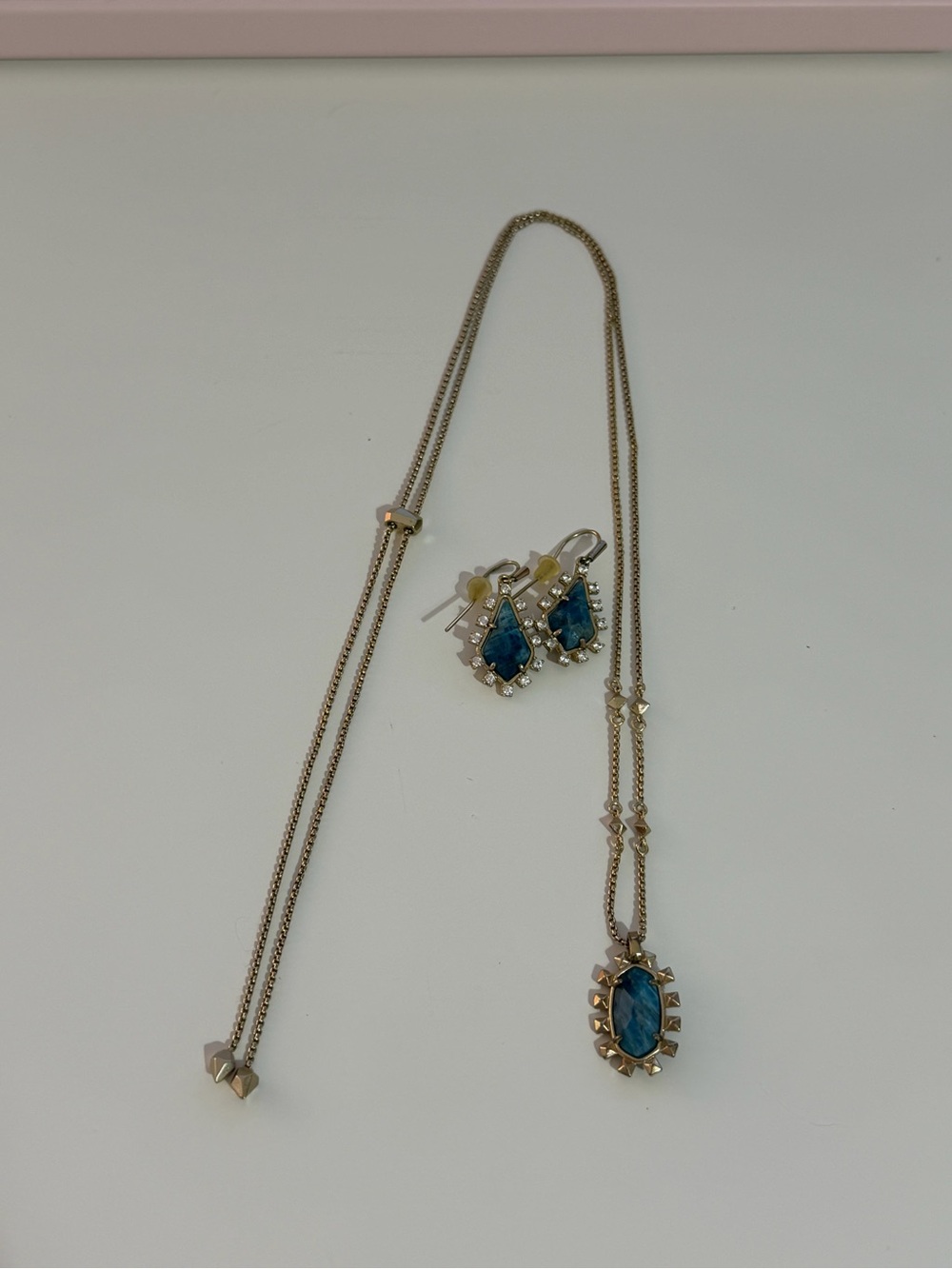 Kendra Scott Blue Stone Necklace & Matching Earrings Set | Gold Tone | SET